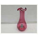 Vintage Cranberry Pilgrim Glass Ruffled Vase 7" H