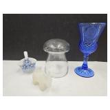Glass Mushroom Dish Marble Donkey Cobalt Glass