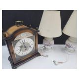 2 Dresser Lamps & Bulova Mantel Clock