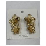 Gold Tone Magnolia Dangle Earrings