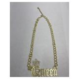 Gangsta Style Blinged Out Queen Necklace