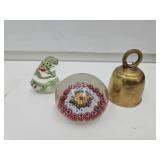 Unmarked Paperweights & Small Brass Bell