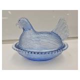 Blue Glass Hen on a Nest 7"