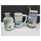 2 Bud & Miller Beer Steins  Wishon Harrel Vase NIC