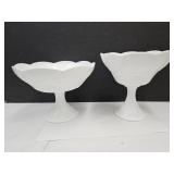 2 Indiana Milk Glass Compotes 8"-10" Wide