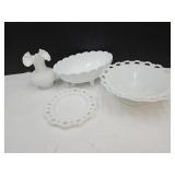 Heavy Milk Glass Fruit Bowl, Fenton Vase, Cake