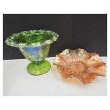7" W Marigold Carnival Glass Dish IN Glass Compote