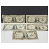 Lot of 5 Silver Certificates $1 Bills 1935 Series
