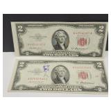 Lot of 2 Red Seal 1953 A $2 Bills God Less Bills