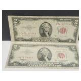 Lot of 2 Red Seal 1953 B & 1963 $2 Bills