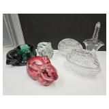 Eggs,  Candle Holder Bunnies, Cat, Glass Basket