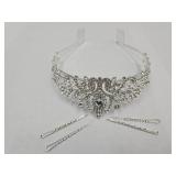 White Gemstone Tiara & Silver Tone Bobby Pins