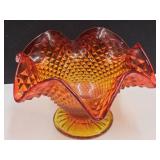 VTG 7" Amberina Footed Diamond Cut Bowl