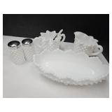 Hobnail Mailkglass Shakers, Cream, Sugar +