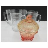 4 Bud Beer Glasses & Amberina Candy Dish