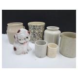 Lot of Small  2.5"-5" Primitive Crocks & 5" Puppy