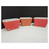 3 Pyrex Red &  Burnt Orange Refrigerator Dishes