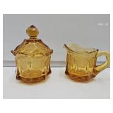 VTG Fostoria Amber Glass Coin Dot Cream & Sugar
