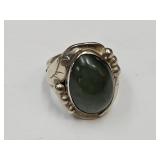 VTG Signed Sterling Native Ring with Jade sz 7