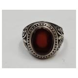 VTG 925 Sterling Silver Red Agate Mens 10.5  Ring