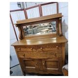 Antique Tiger Oak Buffet Cabinet  w Mirror 47 x59