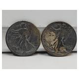 2 Silver Walking Liberty 1943 Half Dollar Coins 2 Silver Walking Liberty 1943 Half Dollar Coins