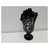 Fenton Black Glass Thumbprint  Swung 9" high Fenton Black Glass Thumbprint  Swung 9" high