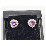 Sterling & Gold Plated Amethyst  Heart Earrings Sterling & Gold Plated Amethyst  Heart Earrings