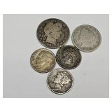 Mixed Silver Coins  Quarter, Dimes, 1905 V Nickel Mixed Silver Coins  Quarter, Dimes, 1905 V Nickel