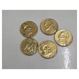 5 Gold Tone Nickel Coins 5 Gold Tone Nickel Coins