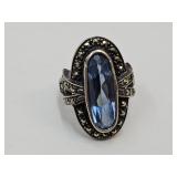 925 Sterling Ring Aqua Marine & Marcasite SZ 925 Sterling Ring Aqua Marine & Marcasite SZ