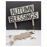AUTUMN BLESSING Sign 34" w & Metal Scarecrow 38"h AUTUMN BLESSING Sign 34" w & Metal Scarecrow 38"h