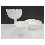 Milk Glass Compote, Bowl & Sm Pedastal Planter Milk Glass Compote, Bowl & Sm Pedastal Planter