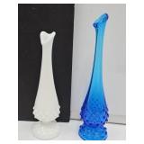 2 Fenton MCM Hobnail Vases  10" & 8" h 2 Fenton MCM Hobnail Vases  10" & 8" h
