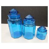 3 LE Smith Glass Canisters 5" - 12" high 3 LE Smith Glass Canisters 5" - 12" high