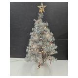 26" Bottle Brush  Tree w Lights Snowman Ornaments