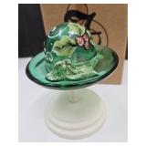 Fenton Emerald Hat with Stand & Box Signed Waters