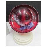 Fenton Cranberry Hat w Stand Signed Nancy Fenton
