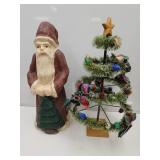 Bottle Brush Spiral Christmas Tree &P Mache Santa