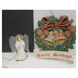 Vintage Light Up Angel  & HAPPY HOLIDAY Wreath