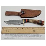 Custom Hand Made Damascus Steel Knife w Sheath
