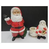 2 Ceramic Santa Claus Candy Holders  7" to 11" h