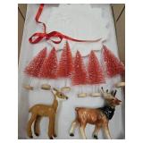 Flocked & Porcelain Deer 4 "h Bottle Brush Trees