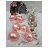 Mushroom  & pink Ornaments,Tree Topper & Tin