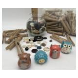 Vintage Clothes Pins & Buttons (glass jar full) +