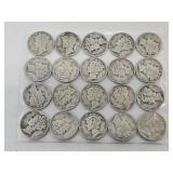 20 Silver Mercury Dime Coins