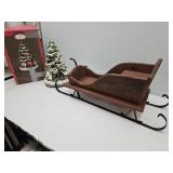 32" Long Wood Sleigh & Tree No Cords w Box