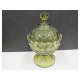 VTG Green Covered Candy Dish See Makers Mark 8"h