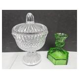 Coin Dot Candle Holder & Crystal Candy Dish w L