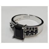 New 925 Silver Ring with Onyx Stones SZ 8